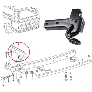  Lökhárító konzol, hátsó bal, vontató horoggal, T25/T3 05/79-07/92
