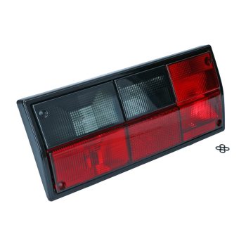   Hátsó lámpatest alaplap nélkül, bal, piros/füstös, T25 05/79-08/92, tolató és ködlámpával, Hella típusú foglalathoz, E-jeles, 