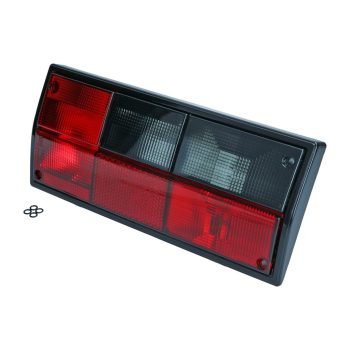   Hátsó lámpatest alaplap nélkül, jobb, piros/füstös, T25 05/79-08/92, tolató és ködlámpával, Hella típusú foglalathoz, E-jeles, 