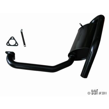   Exhaust muffler, sport, single, hidden behind the fender, black, EMPI