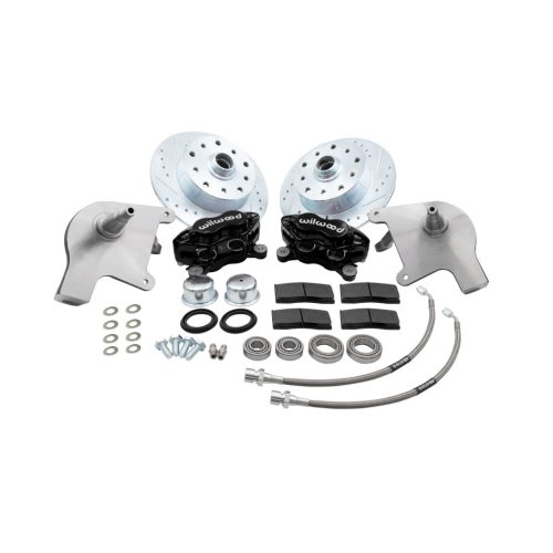 Front disc brake set, with stub axle, black 4-piston calipers, double distributor, Beetle/Karmann Ghia 08/65-, EMPI, WILWOOD