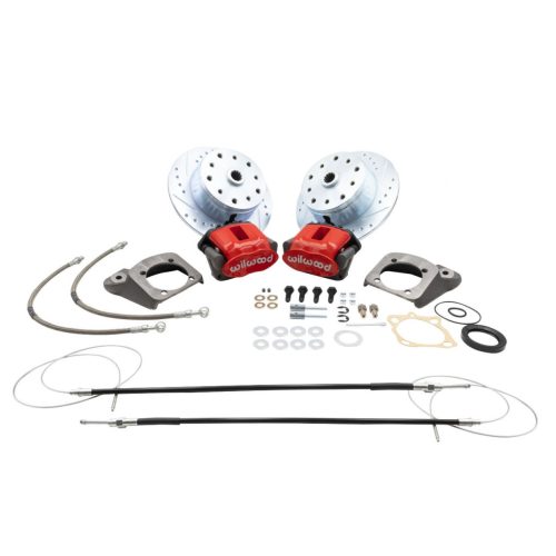 Hátsó tárcsafék szett, piros féknyereggel, olajos féltengelyhez, Bogár/Karmann Ghia -07/67, EMPI, WILWOOD