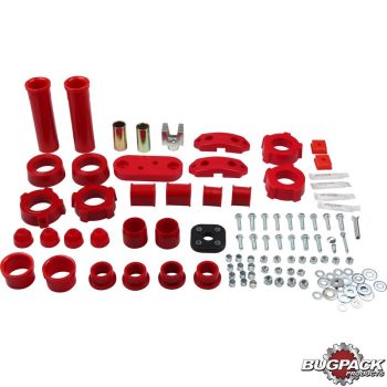    Bushing set, complete front and rear, urethane, red, Beetle 08/65-07/72, BUGPACK