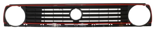 Front grille 5 slats, single headlight, black with red stripe: Golf Mk2 (1988-1992)
