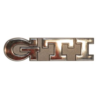   Rear emblem - GTI lettering chrome text on black background: Golf Mk2 (1984-1987), Golf Mk3 (1992-1998)