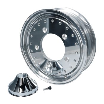   Centerline stílusú felni, 5x205, 4.5x15" ET25.7, közép kupakkal és szeleppel, polírozott