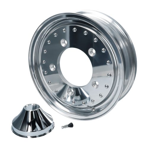 Centerline stílusú felni, 5x205, 4.5x15" ET25.7, közép kupakkal és szeleppel, polírozott