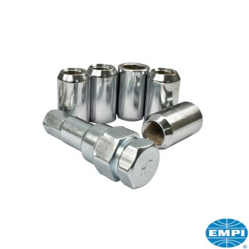   Felni biztonsági csavar, króm,(kerékör) 14mm kis kúpos 60 fokos, minden 5x112 felnihez, 5 db, T2 08/71-07/79, T25/T3, EMPI 