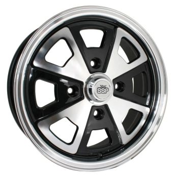   914 felni, Baby fuchs, fényes fekete, polírozott perem és küllök, szeleppel, 5.5x15, 4x130, ET35
