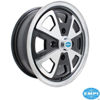   914 felni,  Baby Fuchs, fényes fekete, polírozott perem és küllök, szeleppel, 5.5x15, 4x130, Offset (ET) [mm]	32