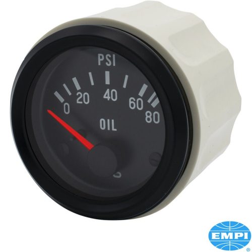 VDO olajnyomás mérö, 0-80 PSI, fekete számlap, EMPI (52mm)