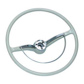   Kormány (eredeti stílus) komplett, króm kürtgombbal, ezüst/szürke, Bogár/KG/Typ3 08/61-07/71, EMPI