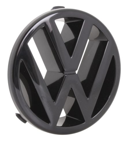 VW emblem, glossy black, front grille, short nose cone: Golf Mk2 (1987-1992), T4 (1991-2003), Golf Mk3 (1992-1998)