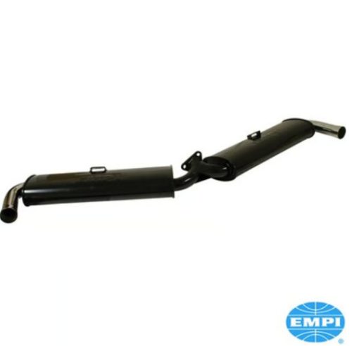 Kipufogórendszer, Dual Quiet, két kipufogócsövel. Csak az Empi No. 00-3100-0 és 00-3102-0 modellekhez illeszkedik. Fekete festékkel festett acélból készült, krómozott kipufogócsövek.