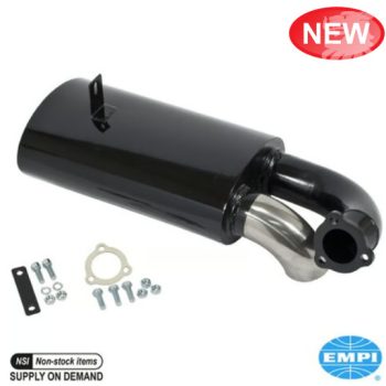   Kipufogó hátul, oldalra ömlö, egy végcsövel. Fekete festésü acélból készült, rozsdamentes acél végcsövel.