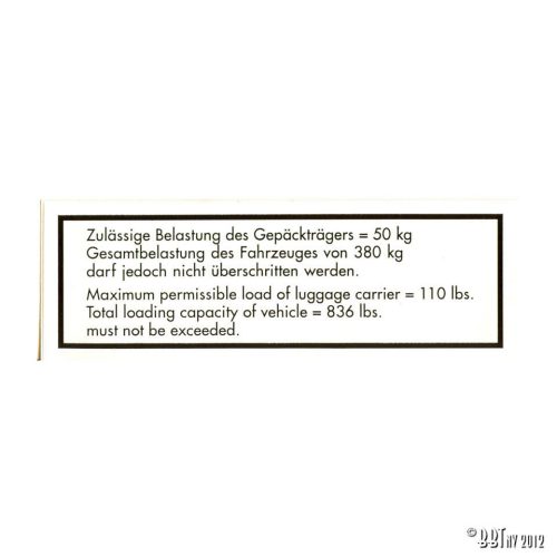 Sticker, roof max. load capacity