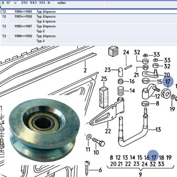 Tolóajtó középsö zsanér görgö, T25/T3 08/84-07/92