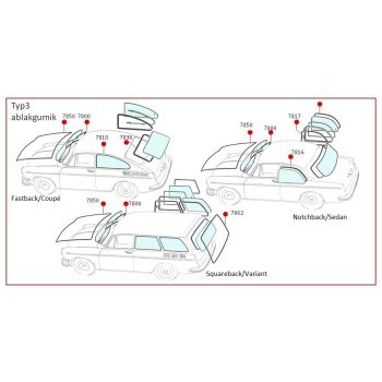   Nyitható oldalablak belso gumi T3 Notchback/Squaraback (pár)