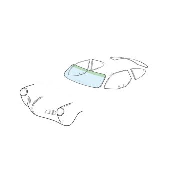   Szélvédö üveg Karmann Ghia coupe, és kabrio egyaránt, tiszta/ zöld napvédöcsíkkal