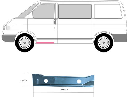 Belépö küszöb lemez, bal elsö, javítólemez, belsö rész, Hossz [cm]: 65, T4 (1991-2003) 