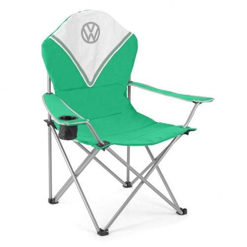 VW T1 buszos,párnázott összecsukható kemping szék acélvázzal,hordtáskával;zöld;100kg teherbírású;88 x 104 x 58 cm 