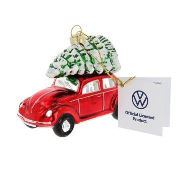 VW Beetle karácsonyfadísz, üveg piros 