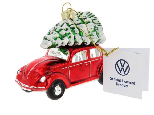 VW Beetle karácsonyfadísz, üveg piros 