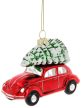 VW Beetle karácsonyfadísz, üveg piros 