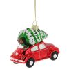 VW Beetle karácsonyfadísz, üveg piros 