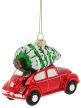 VW Beetle karácsonyfadísz, üveg piros 