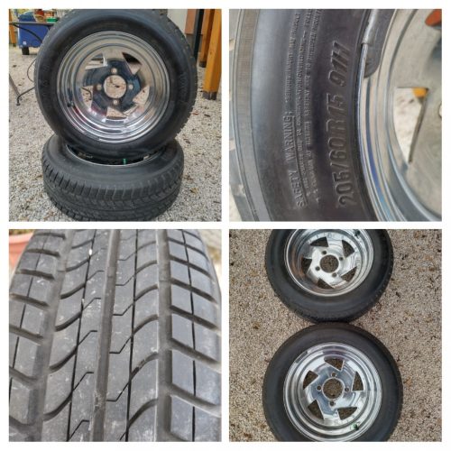 Króm felni 7X15, 4X130, párban, szép krómmal, TOYO 205/60-15 újszerü gumival