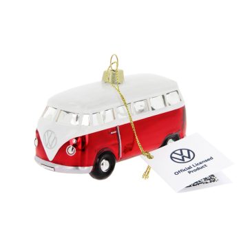 VW T1 busz üveg karácsonyfadísz, piros