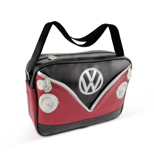 VW T1 Bulli busz oldaltáska;prémium minöségü mübör;könnyen tisztítható;34x11x26 cm;fekete-piros