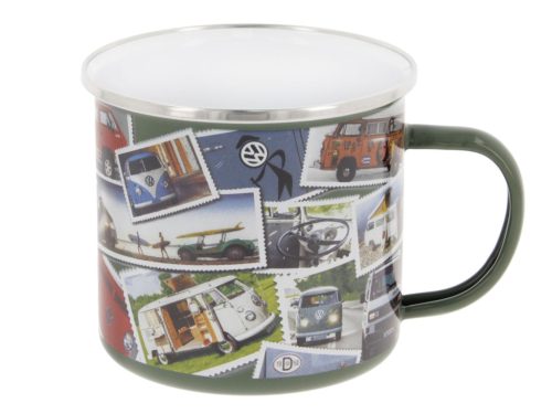 VW buszos,bélyeges zománcozott bögre, 370ml