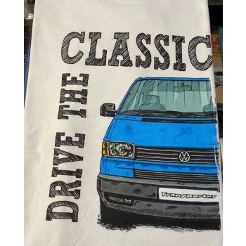   VW T4 T-shirt, white, with blue bus, sizes S-XXl, larger sizes available for a small surcharge