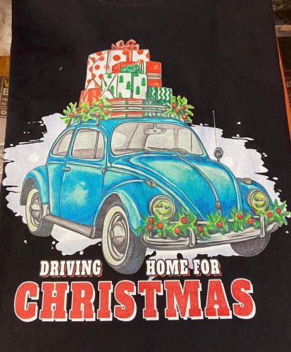 VW Bogaras Karácsonyi póló,fekete,S-XXL méretig,nagyobb méret némi felárral rendelhetö