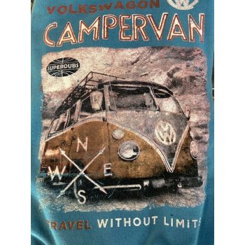   VW T1 Campervan hoodie, kangaroo pocket sweatshirt, fluffy inside, medium blue, size M