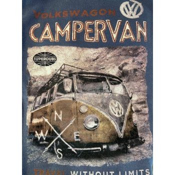 صادق رائع شحنة  VW T1 Campervan kerek nyakú pulcsi,középkék M méret - Bug Pa