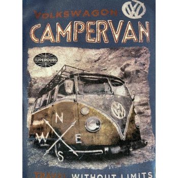   VW T1 Campervan hoodie, kangaroo pocket sweatshirt, fluffy inside, mid blue, XL