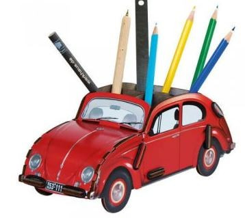 VW bogár asztali ceruza tartó,piros 9 x 23 x 8 cm MDF