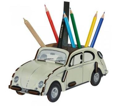 VW bogár asztali ceruza tartó,fehér, 9 x 23 x 8 cm  MDF